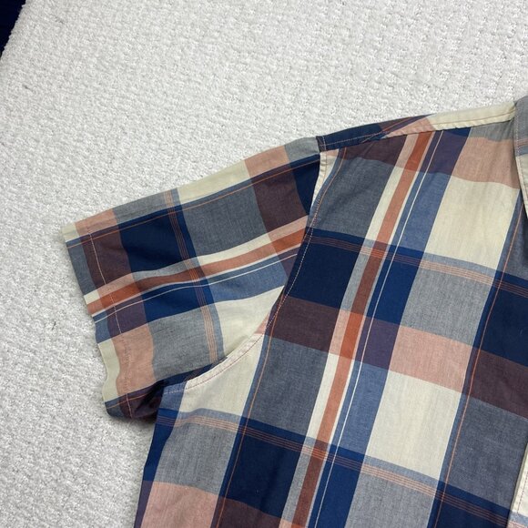 Rip Curl Men's XL Y2K Grunge Blue Plaid Distressed Short Sleeve Button Up Shirt - Picture 3 of 14